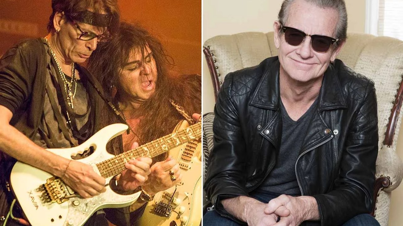 Steve Vai y Yngwie Malmsteen, los dos guitarristas de Alcatrazz, junto a Graham Bonnet